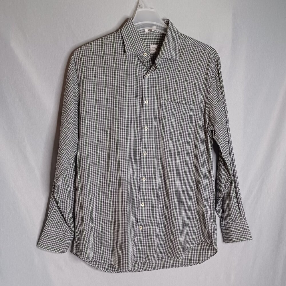 Peter Millar Crown Shirt Mens Large Gray/Green Plaid Button Long Sleeve Casual